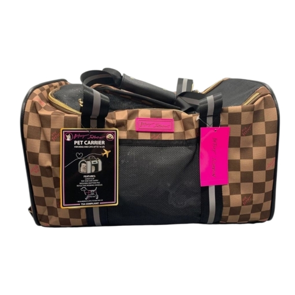 Betsey Johnson - NEW Brown Checkered Small Cat/Dog/Pet Carrier Holds To 16lbs. - Picture 1 of 10
